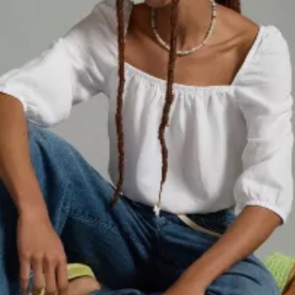 Brand New CLOTH & STONE SQUARE-NECK SMOCKED BLOUSE - Picture 6 of 9